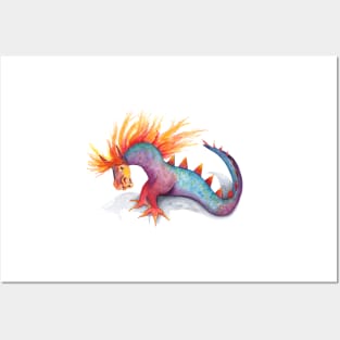 Rainbow dragon snake watercolor Posters and Art